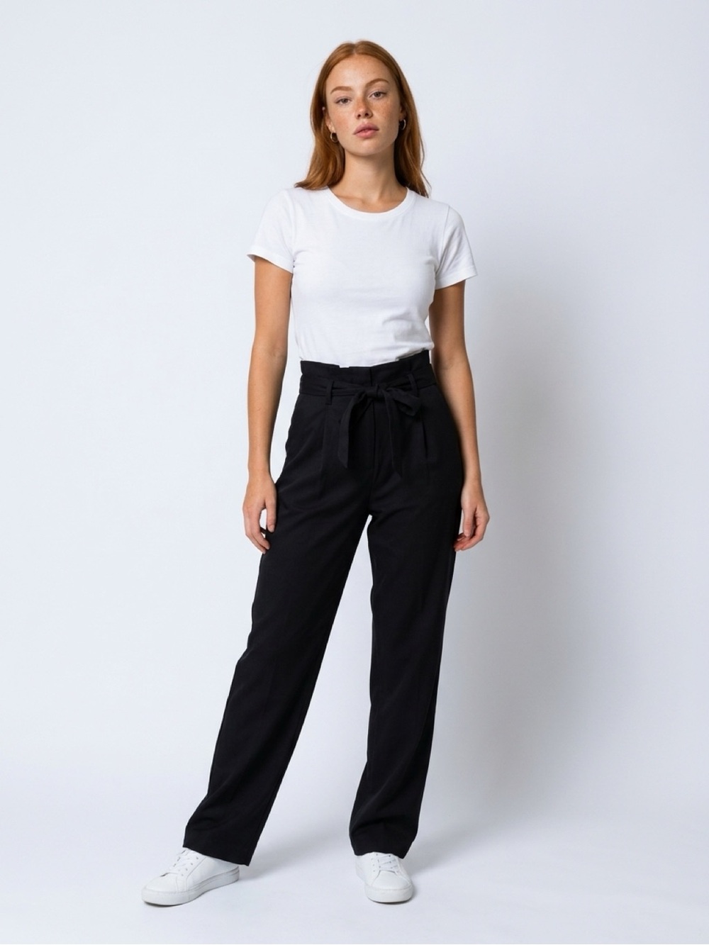 Forever 21 Black High-Waist Wide Leg Paperbag Pants with Tie